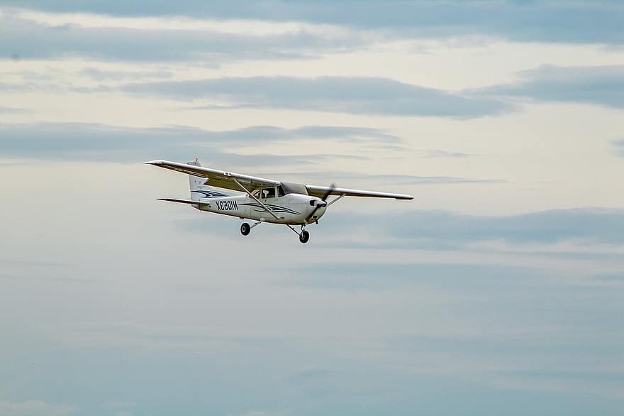 Cessna, 172, приземяване, пилот, самолет, перка, небе, радар, ротор, летене, авиация