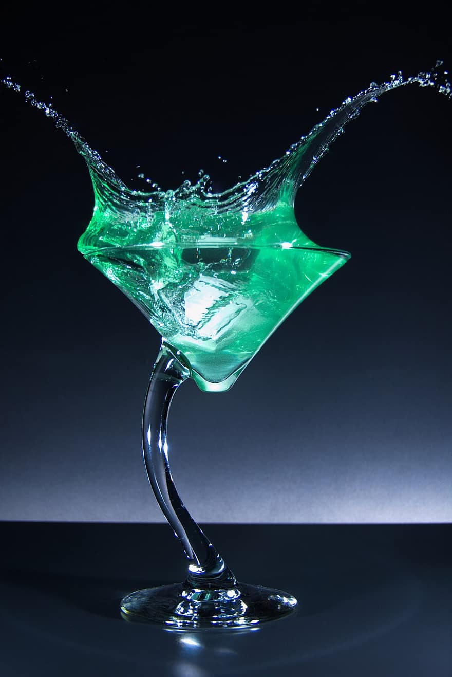 Water Drop, Drink, Cocktail, liquid, close-up, drop, alcohol, transparent, wet, blue, drinking glass