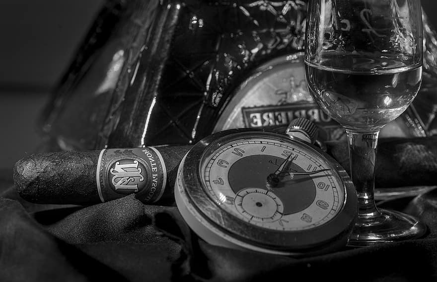cigārs, kabatas pulkstenis, vintage