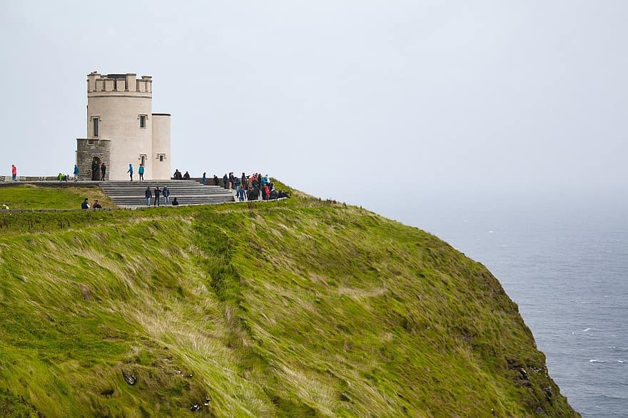 Скалы Мохер, Ирландия, башня, башня О'Брайена, исторический, ориентир, утес, берег, море, береговая линия, пейзаж