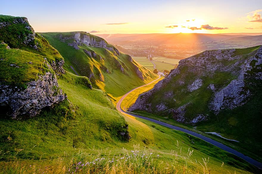 Winnats Pass, Peak District, Derbyshire, Valley, Countryside, Sunshine, Sunrise, Landscape, Summer