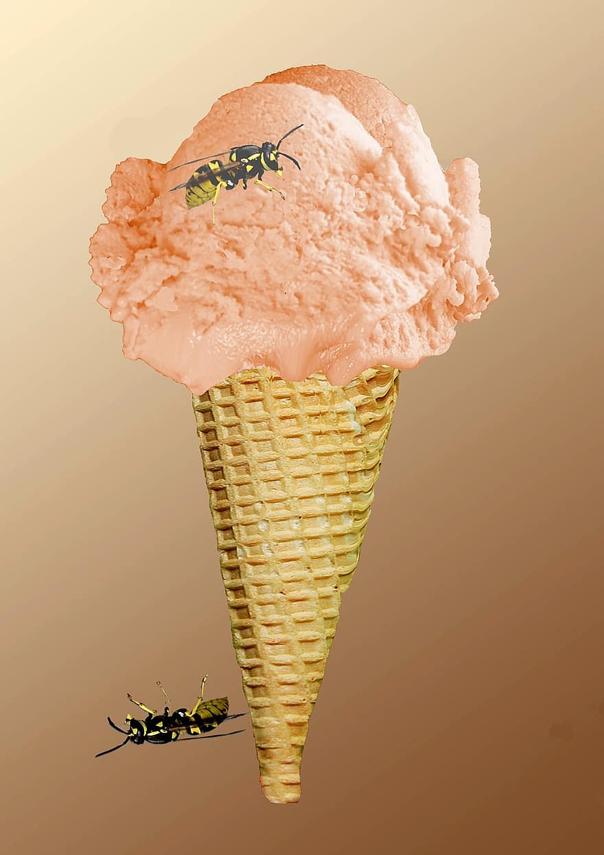 Ice, Ice Cream Cone, Waffle, Strawberry Ice Cream, Ice Ball, Waffle Cone, Ball, Ice Cream, Delicious, Sweet, Pink
