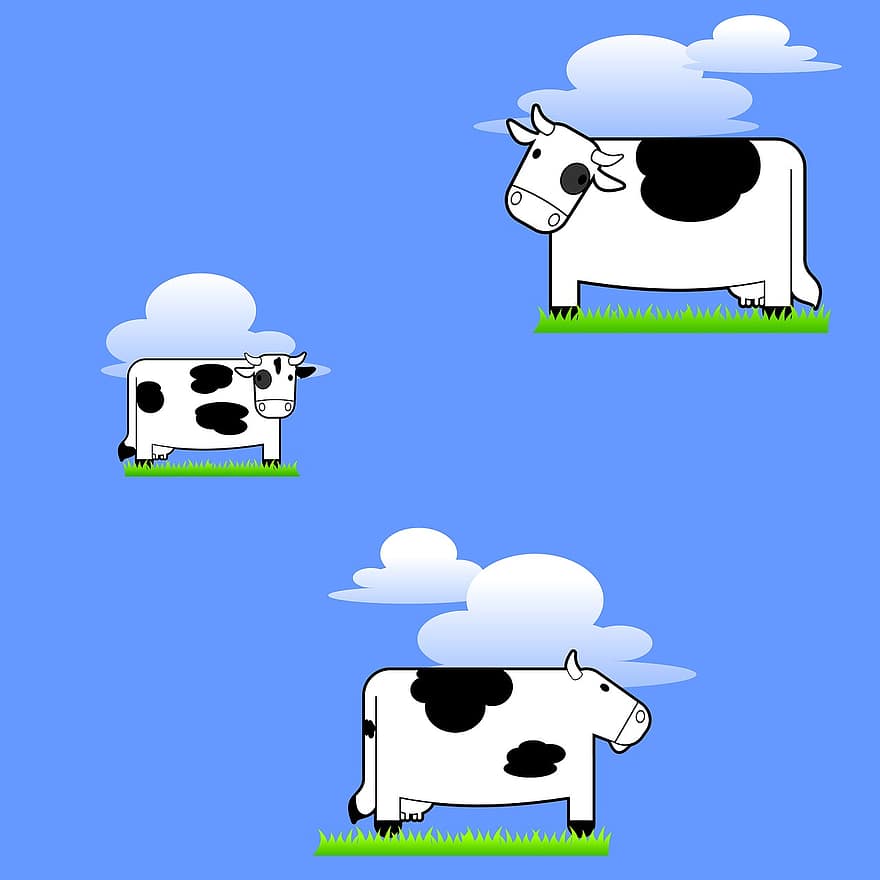 adorable, agricultura, animal, Art º, fondo, azul, bovino, dibujos animados, ganado, personaje, acortar