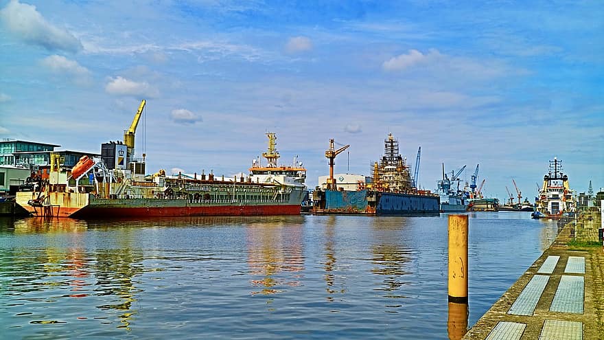 Bremerhaven, น้ำ, ท่าเรือ, อู่เรือ, เรือ, ทะเล, วันหยุดพักผ่อน, นักลงทุน, การส่งสินค้า, ท่าเรือพาณิชย์, เรือเดินทะเล