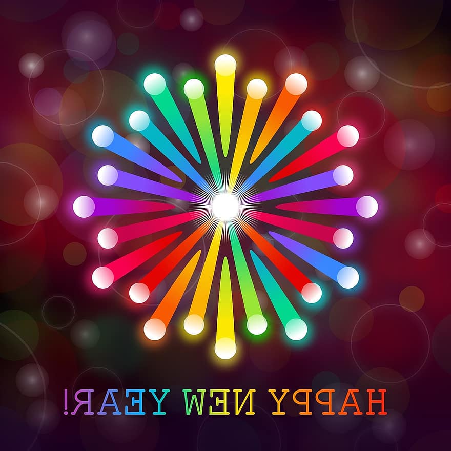 Gelukkig nieuwjaarskaart, vuurwerk, kaart, Nieuwjaarskaart, ontwerp, kleurrijk, groet, gelukkig nieuwjaar, nieuwjaarsviering, vakantie