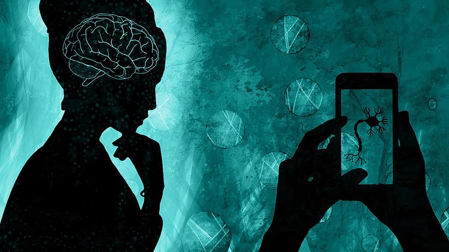 Woman, Brain, Phone, Screen, Hands, Holding, People, Human, Person, Individual, Female