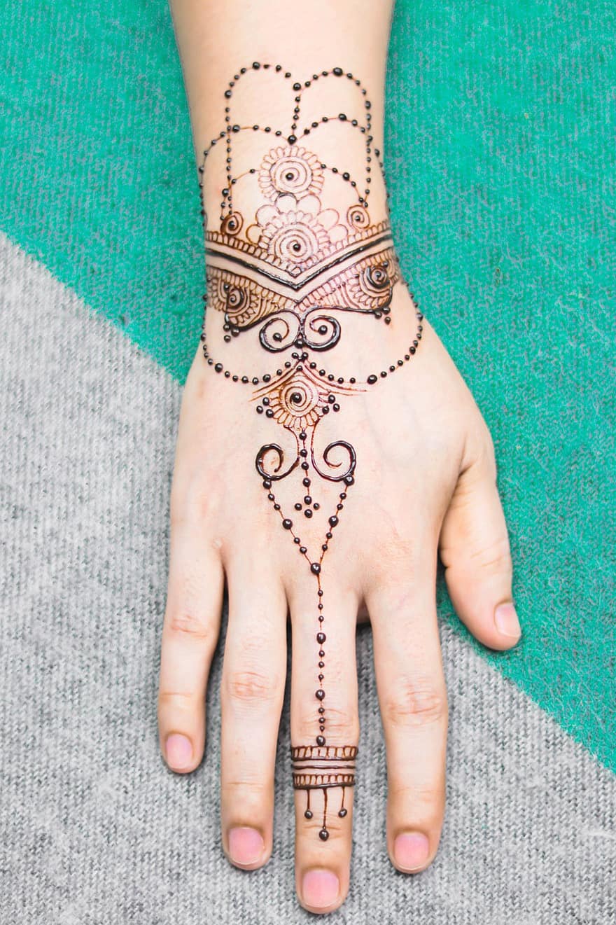 mà, henna, núvia, noia, marró, cosmètica, disseny, moda, herbes, mehandi, Mà Mehandi