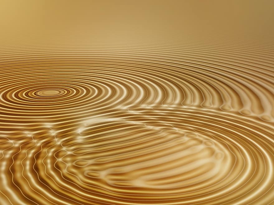 ouro, círculos de ondas, agua, onda, círculo, argolas, relaxamento, meditação, padronizar, vibrações