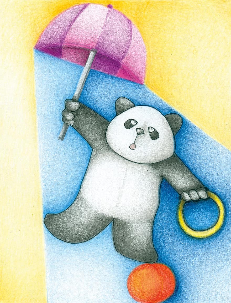 karhu, pallo, sateenvarjo, värikäs