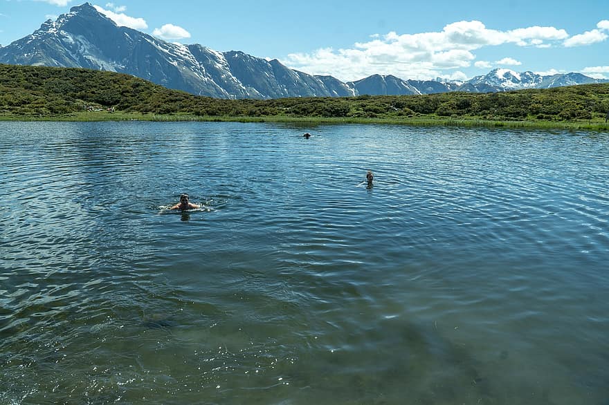 înot, bergsee, alpin, gustare, peisaj