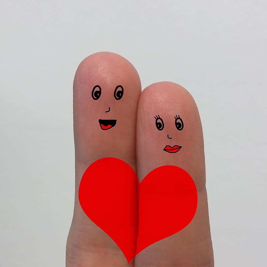 pirkstiem, zīmējums, mīlestība, pāris, sirds, sirdis, sarkans, smaidiņi, pirkstu, Valentīndiena, iesaistīšanās