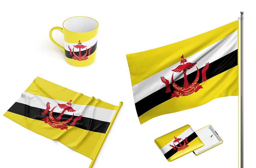 Brunéi, nacional, bandera, vaso, independencia, dom, patriota, nación