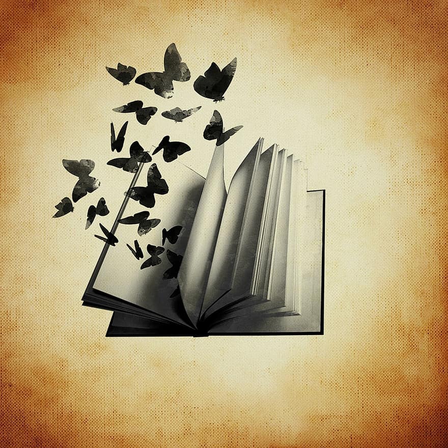 boek, vlinders, dom