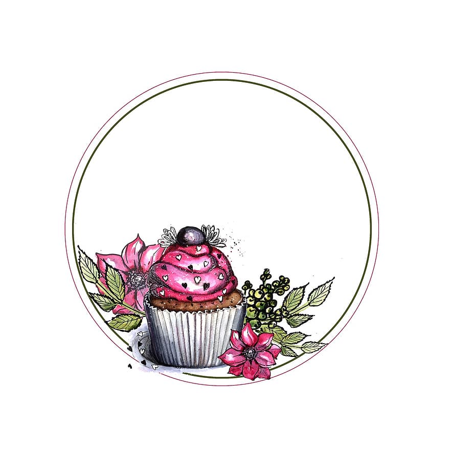 Cupcake, Drawing, Figure, Holiday, Dessert, Sweet, Logo, Tag