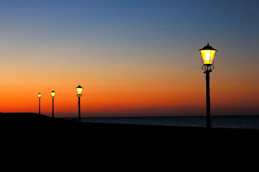 lanterne, plajă, amurg, mare