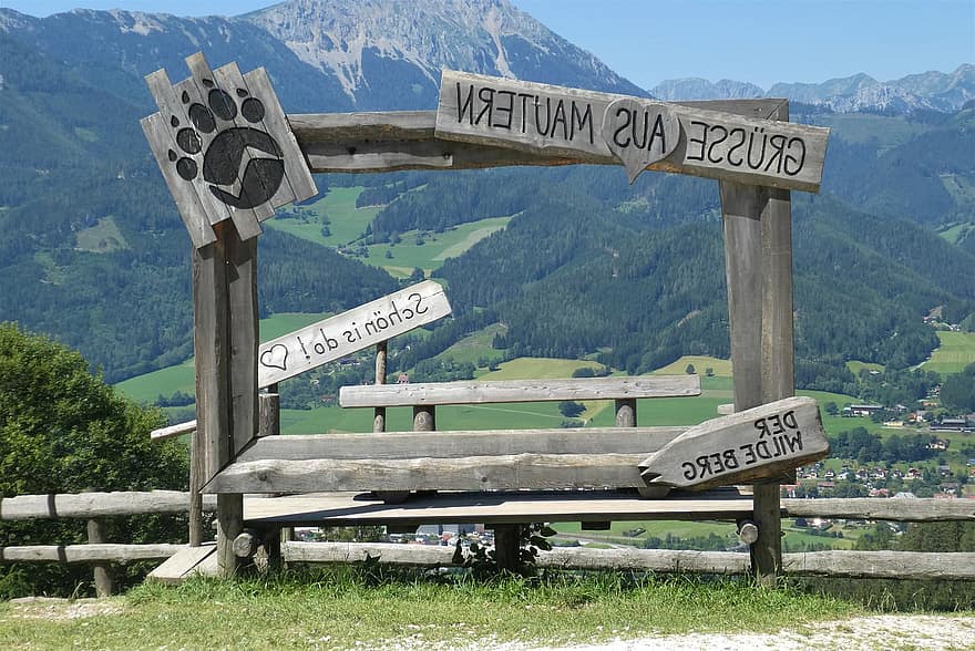 Маутерн Ан дер Донау, Щирия, Австрия, панорама, пейзаж, планини, природа, планина, знак, трева, планинска верига