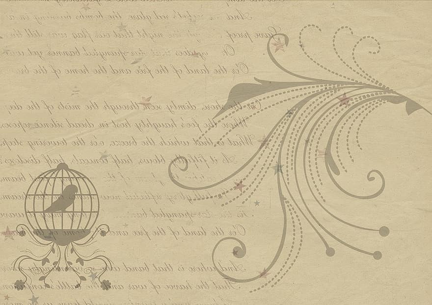Written, Letter, Calligraphy, Background, Old, Parchment, Paper, Bird, Cage, Birdcage, Vintage