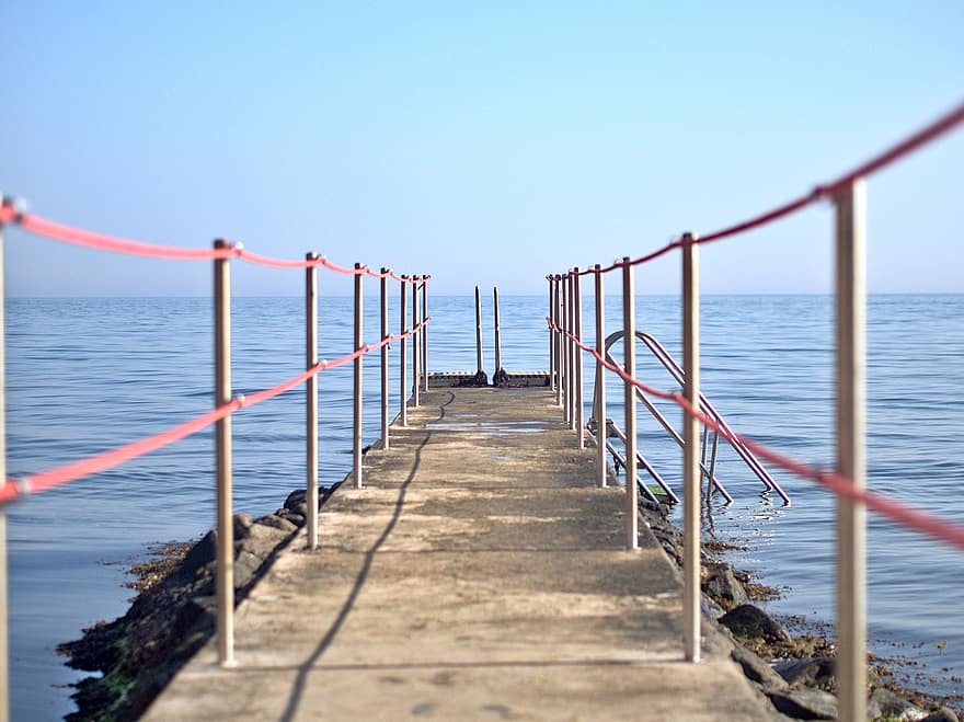 promenade, zee, platform, water, oceaan, horizon