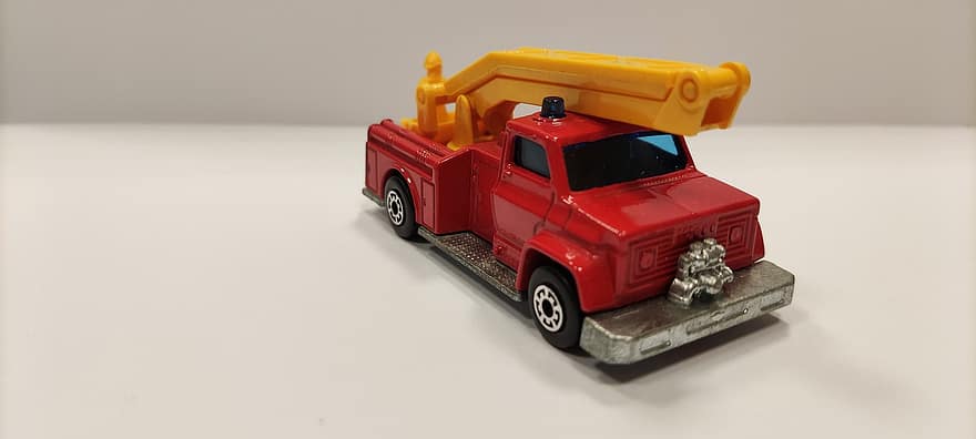 veicolo giocattolo, camion della gru, veicolo, camion, giocattolo, miniatura, scatola di fiammiferi, Vintage ▾, vecchio, avvicinamento