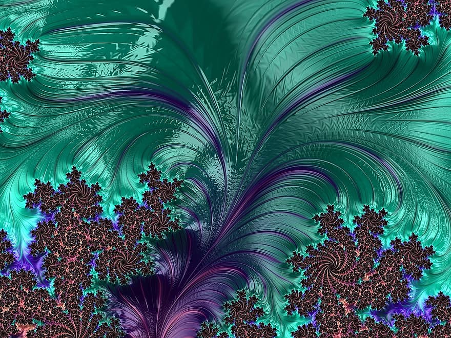 fractal, turkoois, veer, kolken, patroon, ontwerp, helder, kleurrijk, fantasie, texturen, psychedelische