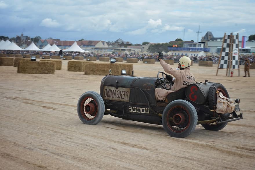 Normandia Beach Race, auto, vintage, corrida, retrô, veículo, automóvel, areia