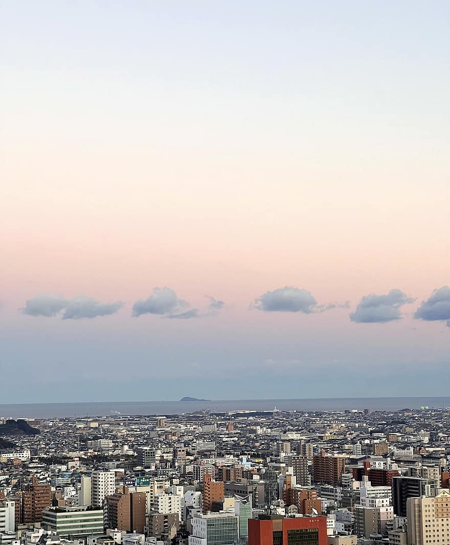 dimineaţă, oraș, Japonia, peisaj, răsărit, peisaj urban, urban skyline, apus de soare, zgârie-nori, albastru, arhitectură