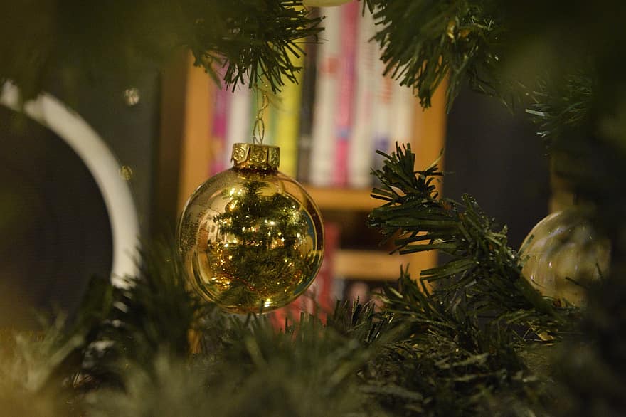 juletræ, ornamenter, lys, jul, vinter, dekoration, julepynt