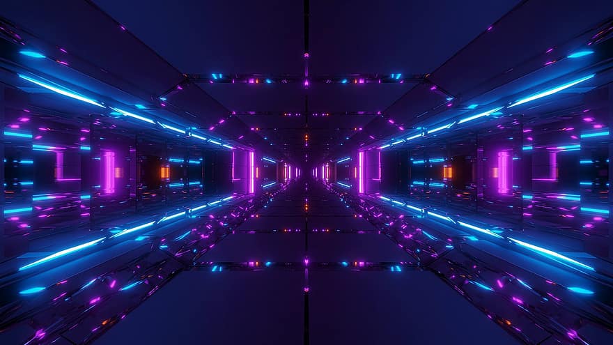 futuristisch, Scifi, Science-Fiction, Tunnel, Gang, Platz, Abbildung 3d, 3D-Rendering, 3d, Drei D., Hintergrund