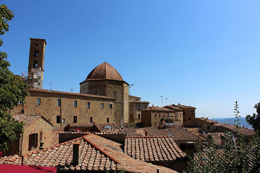 건물들, 주택들, 지붕, 도시, 거리 풍경, 지붕 타일, 주거, 주거 지역, San Gimignano, 이탈리아, 토스카나