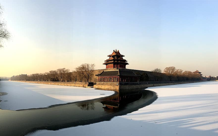 budynek, fasada, zakazane Miasto, wieżyczka, Pekin, znane miejsce, architektura, historia, kultury, zachód słońca, krajobraz