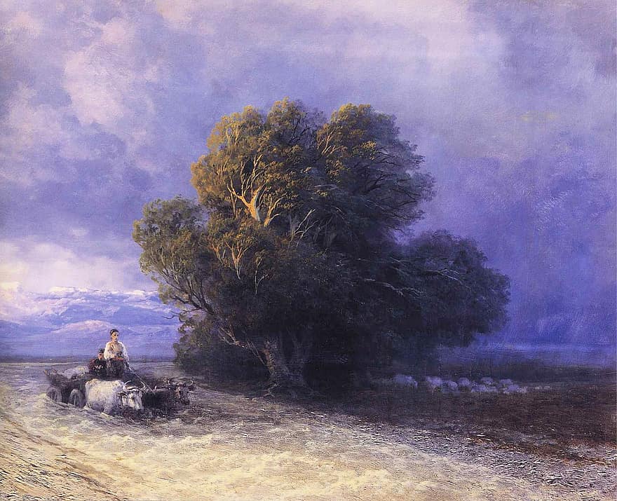 Ivan Aivazovsky, målning, olja på duk, konst, konstnärlig, artisteri, himmel, moln, träd, natur, utanför