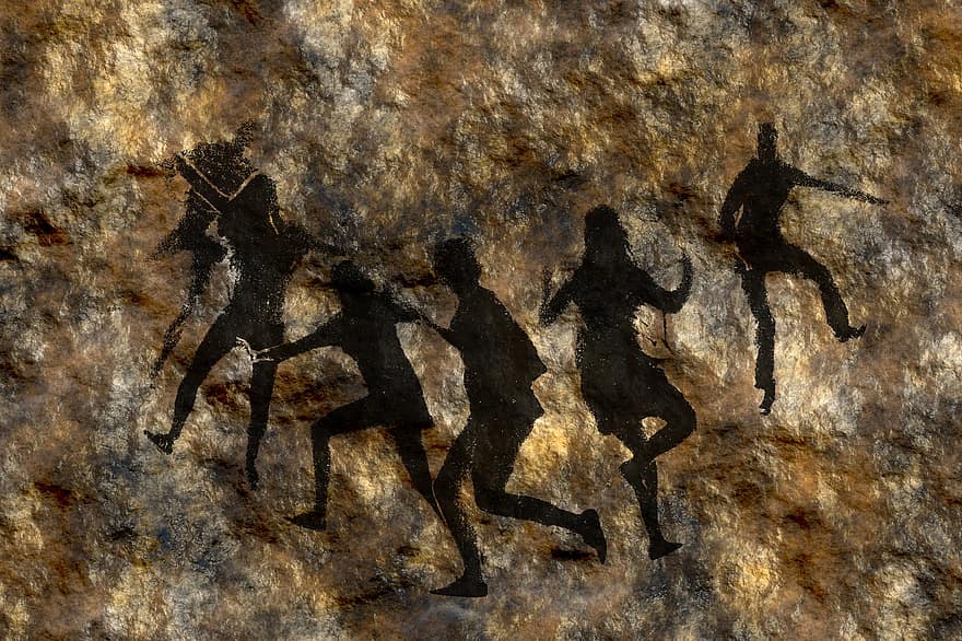Cave Paintings, Rock Wall, Stone, Human, Silhouettes, Prehistoric Times, Group, Archaic, History, Painting, Cave