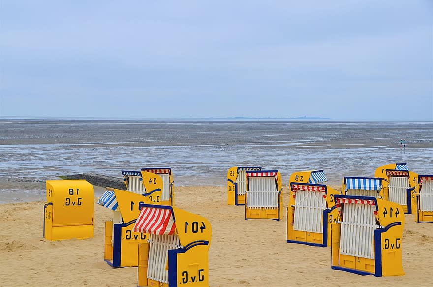 बीच, समुद्र तट की कुर्सियाँ, Cuxhaven, दुहानन, उत्तरी सागर, Wadden Sea, कोस्ट, समुद्र तट, रेत, किनारा, समुद्र