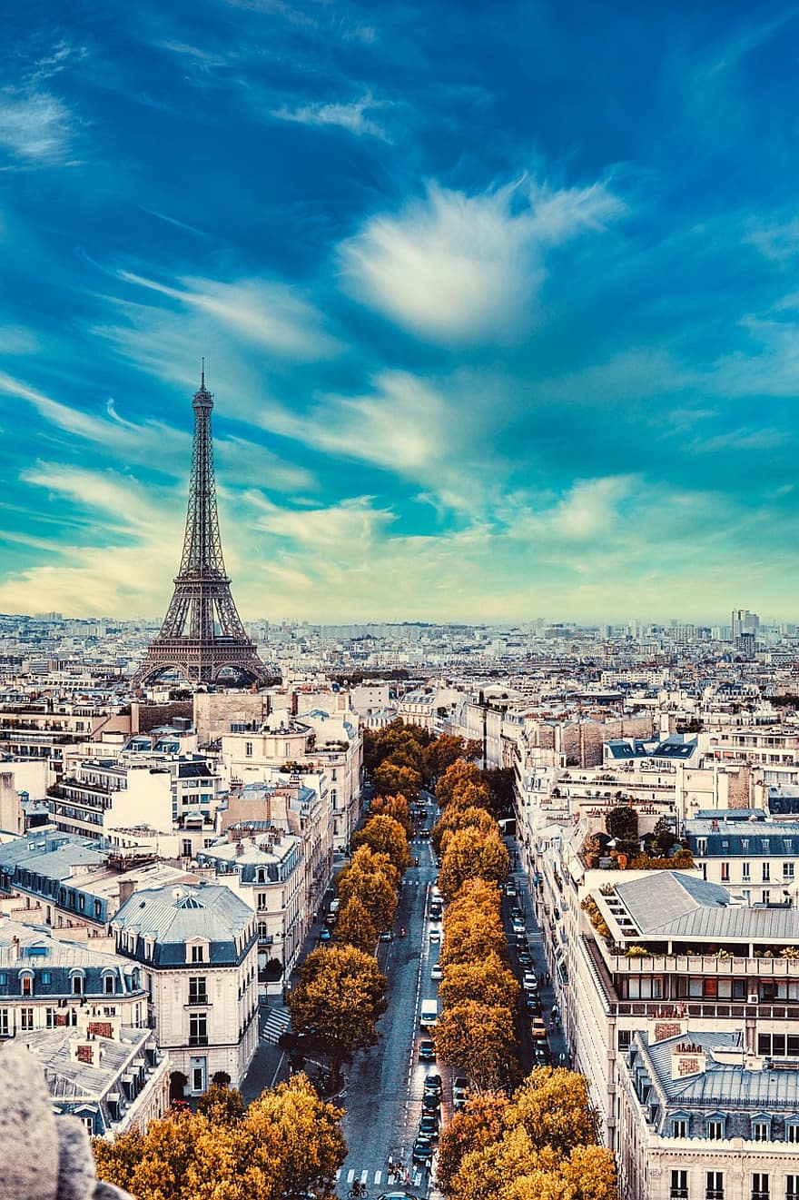 Sky, Background, Wallpaper, Paris, Eiffel Tower, Tourism, Travel, France, Architecture, Street, Tower