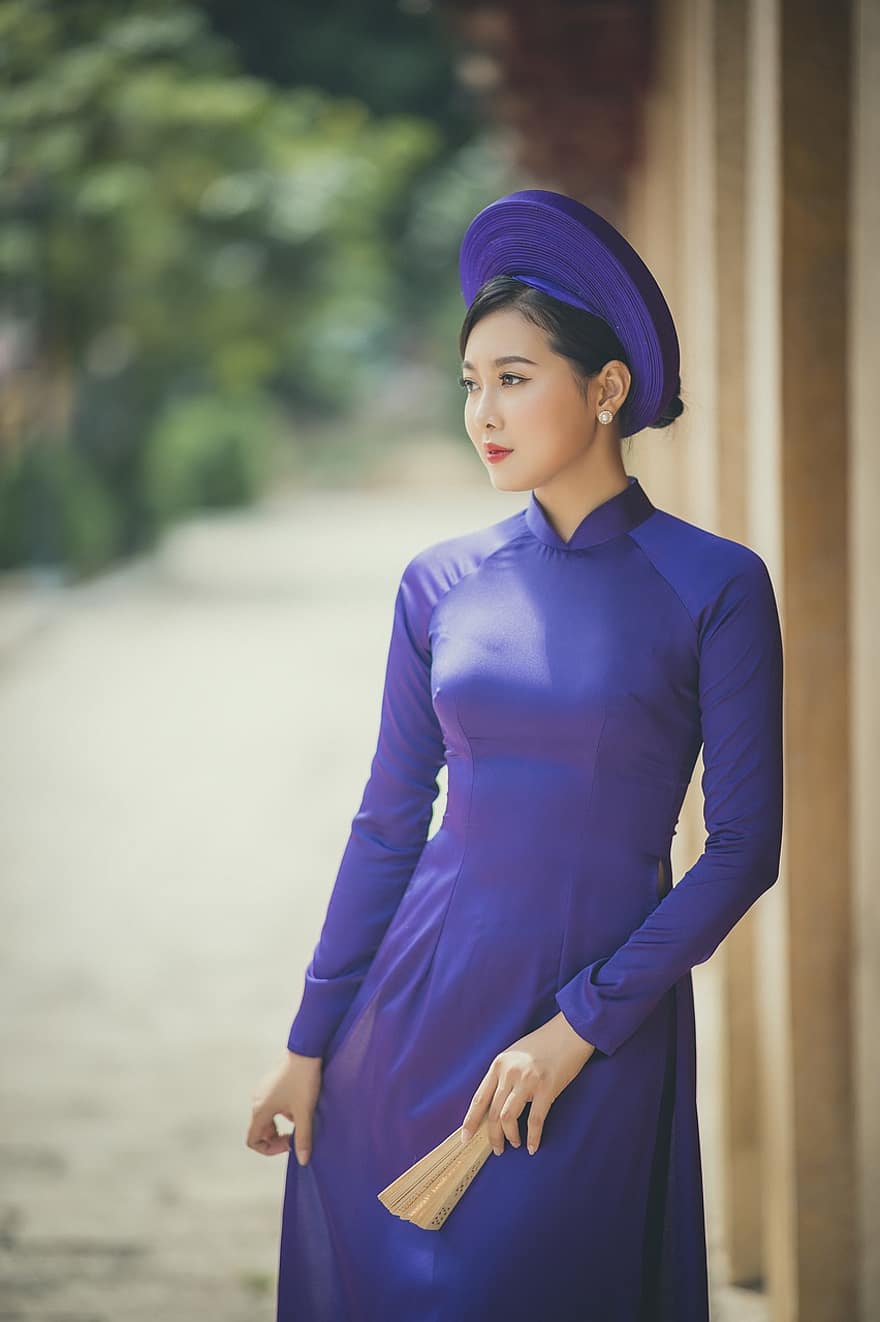 ao dai, moda, kobieta, wietnamski, Wietnamski strój narodowy, Fioletowy Ao Dai, tradycyjny, piękno, piękny, ładny, dziewczynka