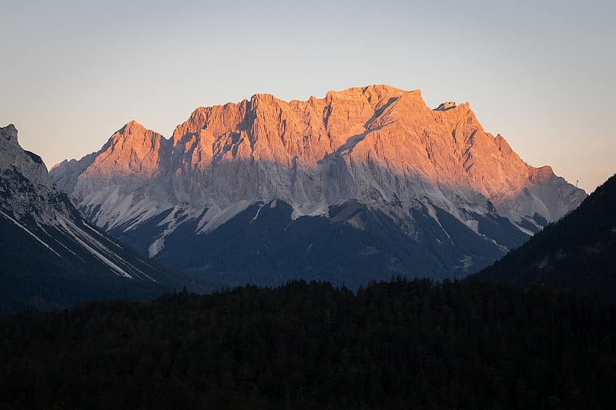 kalnas, saulėlydis, zugspitze, pobūdį, kraštovaizdį, Austrijoje