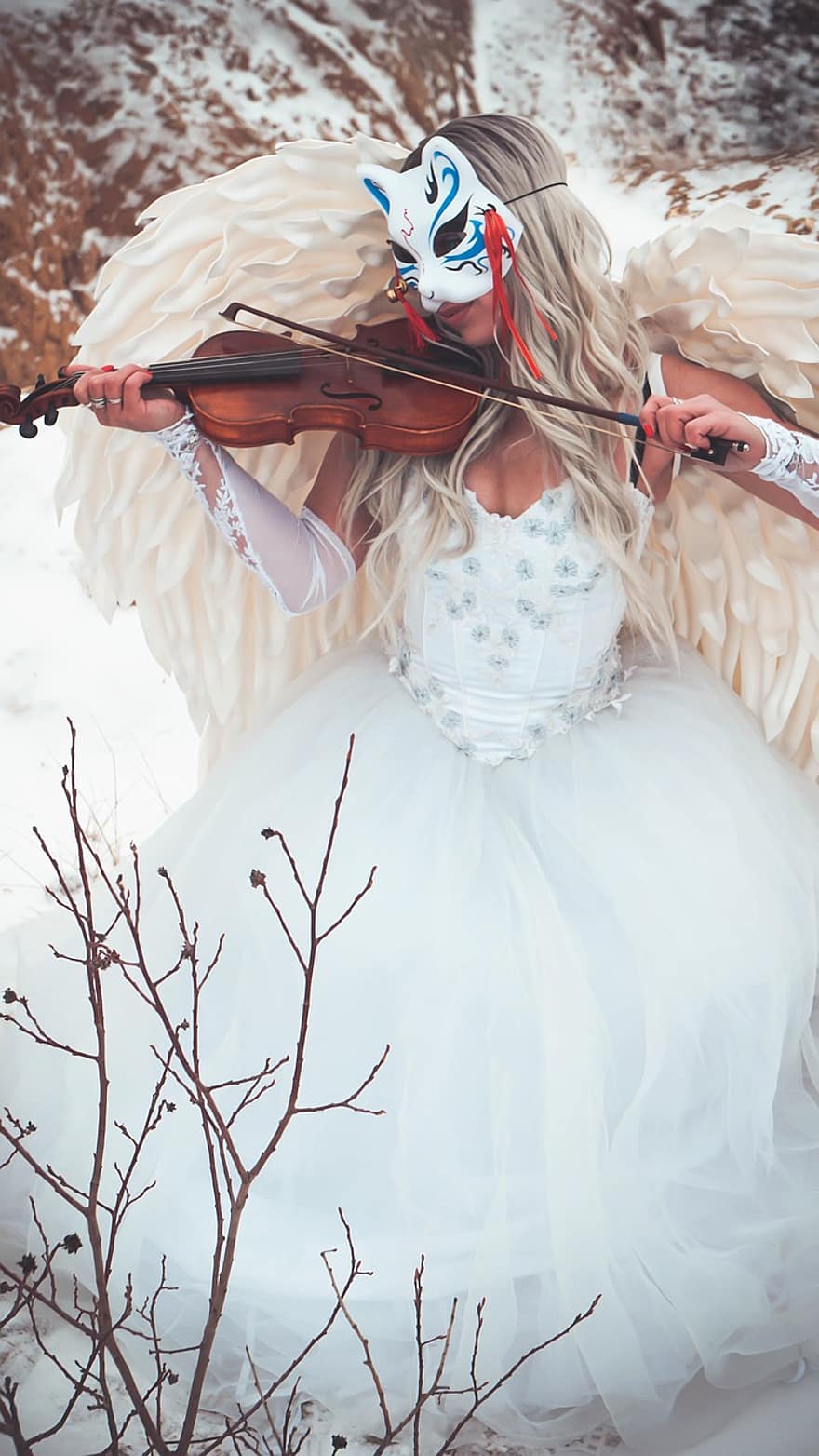 женщина, костюм, ангел, скрипка