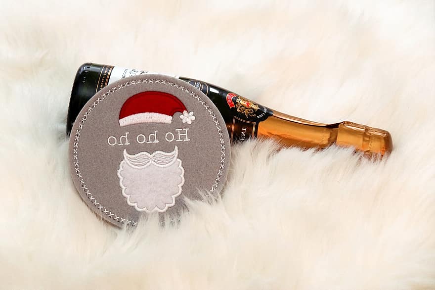 jul, champagneflaska, juldrink, julhälsning, jultid, julmotiv, mousserande vin