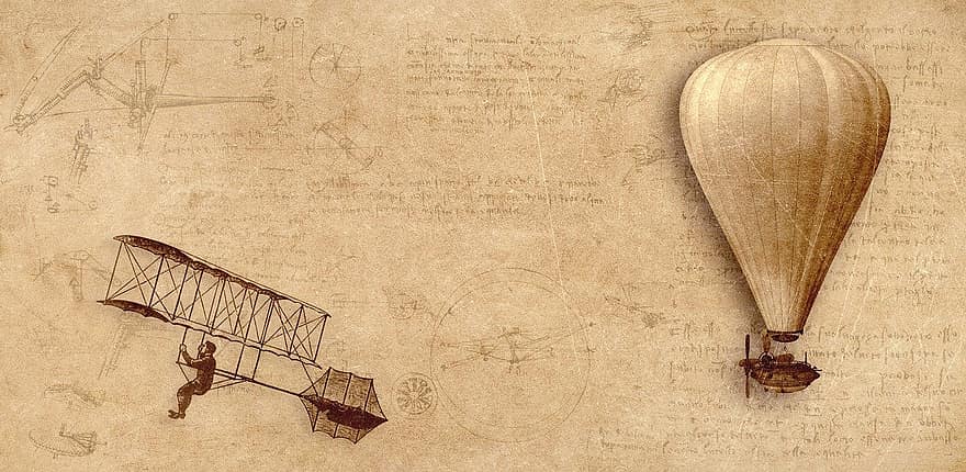 avions, Vaixell Volador, Viatge amb globus aerostàtic, fons, vintage, steampunk, retro
