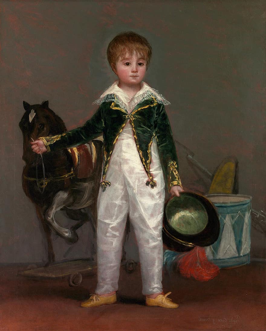 дитя, картина, Изобразительное искусство, портрет, мальчик, лошадка-качалка, игрушки