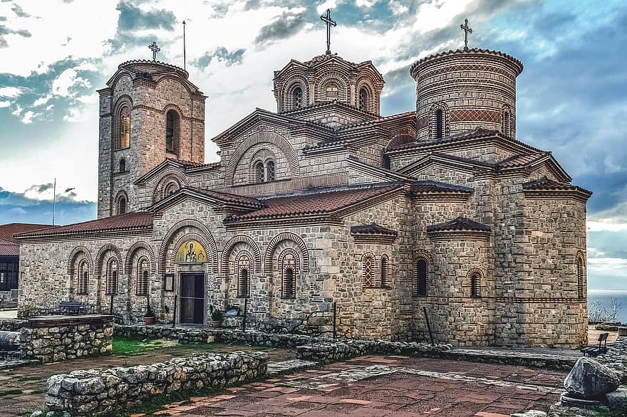 kyrka, plaošnik, ohrid, Saints Clement och Panteleimon, ortodox, arkitektur, Fasad, religion, historisk, turism