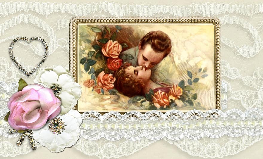 Valentine, Valentine's Day, Couple, Card, Ornate, Vintage, Frame, Gold, Decoration, Romantic, Border