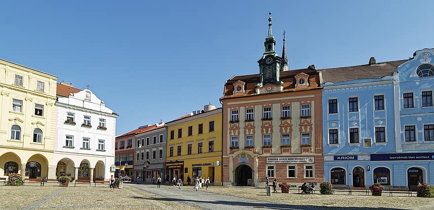 República Txeca, neuhaus, jindřichův hradec, Bohèmia, Bohemia del sud, ciutat, centre històric, històric, edifici, plaça de la ciutat, cel
