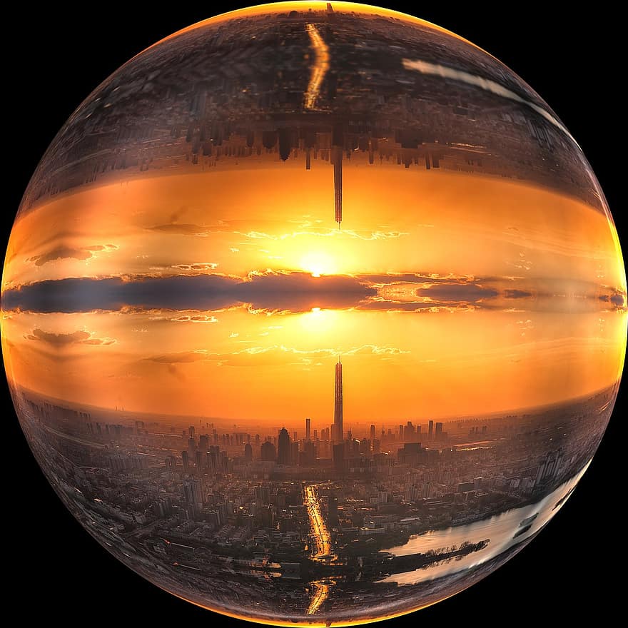 Tianjin, Afterglow, Ball Ball Soap Bubble, Round, Twilight, City, Landscape, Tourism, Sunset, Tower