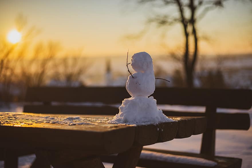 Winter, Snow, Season, Outdoors, Snowman, Snowy, Wintry, Frost, Cold, Nature, Sunset