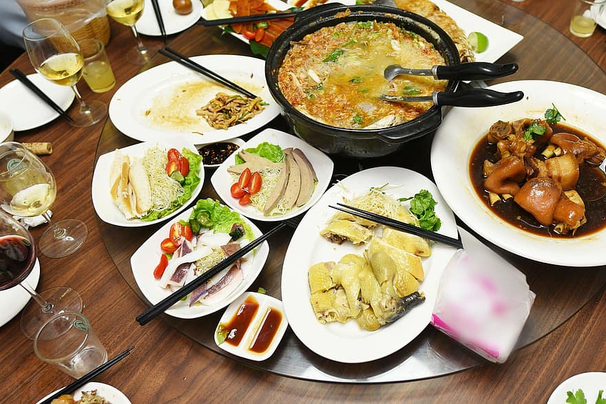 restaurant, Lauriat, aliments, nourriture chinoise, plat, repas, cuisine, délicieux, savoureux, cuisine asiatique, table