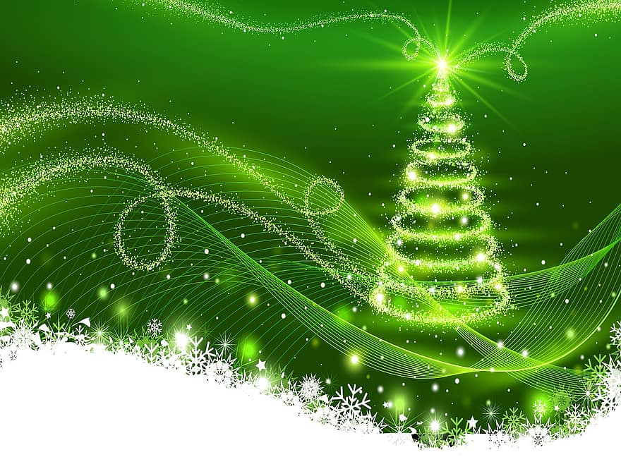 zelený vánoční strom, Vánoční pozadí, sněhové vločky, zelená, abstraktní, scrapbooking, Vánoce, dekorace, strom, hvězda, příchod