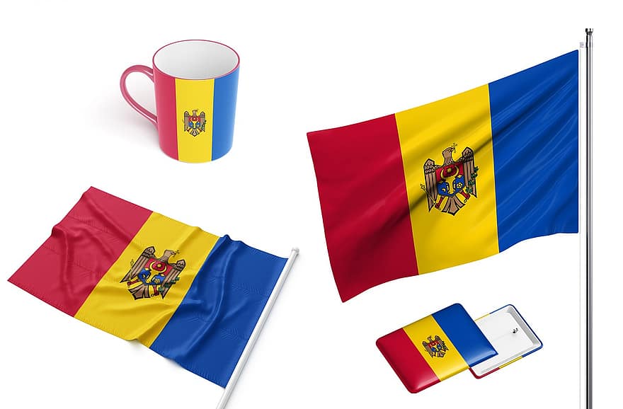 Moldova, země, vlajka, pohár, národní, identita, design
