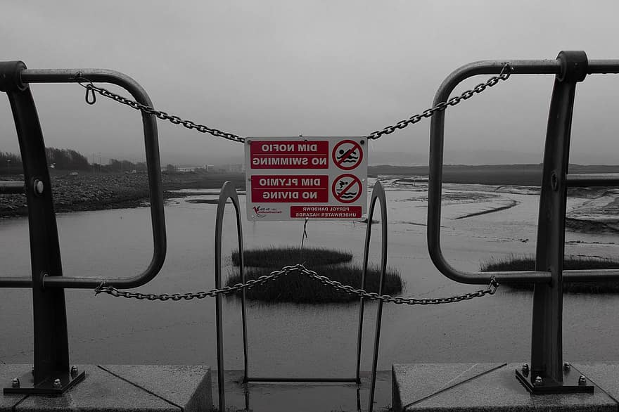 Barrier, Chain, Restrict, Access, Security, Swimming, Docks, Danger, Sign, Signage, Steps