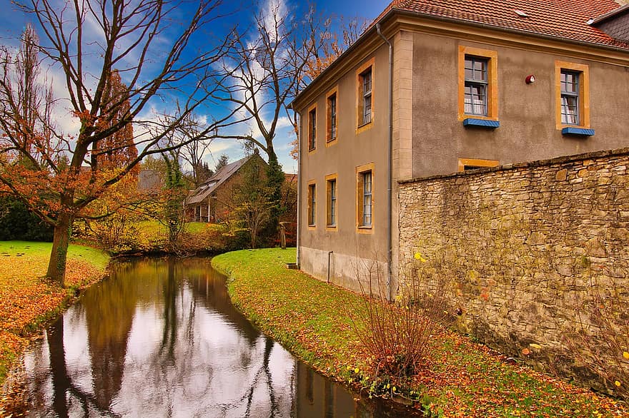 House, Town, Autumn, Werther, Ostwestfalen, Germany, Architecture, Castle